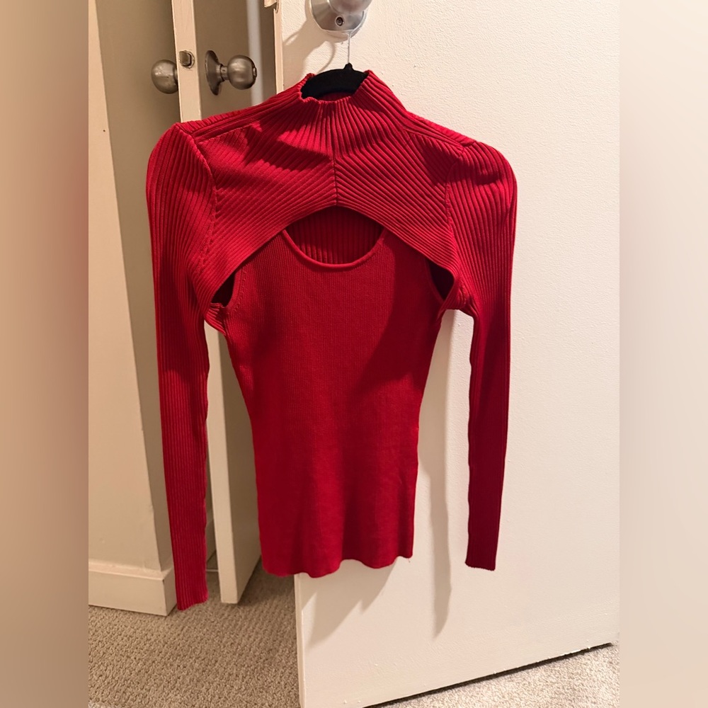 White House Black Market Red Ribbed Crop Top